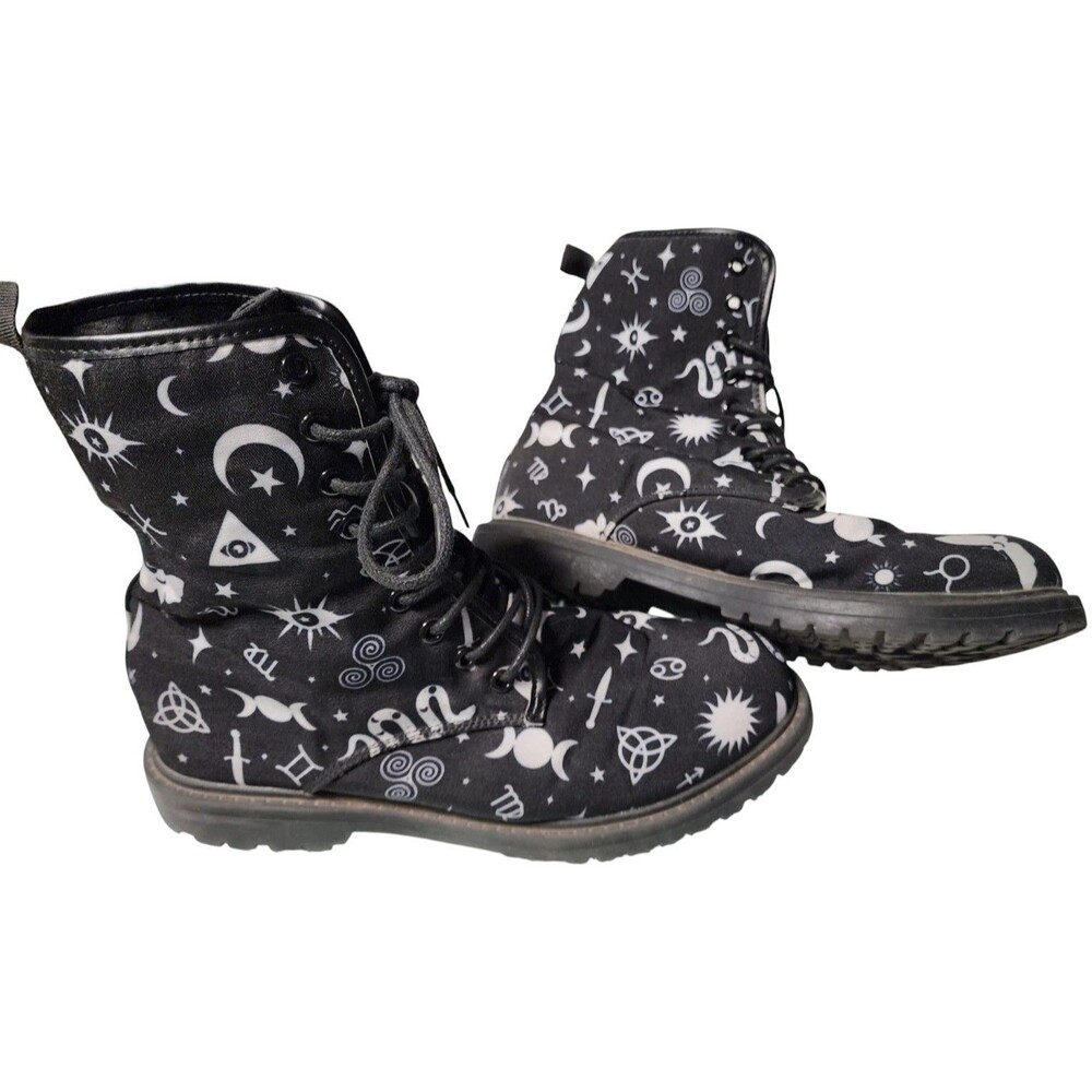 Hot Topic Celestial Ouija Board Magical Combat Boots Size 8 Occult Cloth